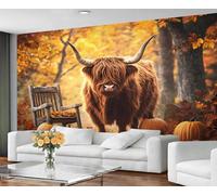 GIVLWF Wallpaper Peel and Stick - Cow Print Wallpaper for Living Room - Autumn Forest Bedroom Wall Paper - Self Adhesive - Farmhouse Animals Large Mural & Wall Decor