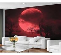 GIVLWF Wallpaper Peel and Stick - Dark Red Wallpaper for Living Room - Gothic Red Bedroom Wall Paper - Self Adhesive - Moon Landscape Large Mural & Wall Decor