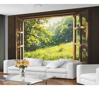 GIVLWF Wallpaper Peel and Stick - Spring Wallpaper for Living Room - Nature Landscape Bedroom Wall Paper - Self Adhesive - Rustic Green Large Mural & Wall Decor