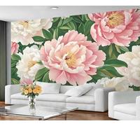 GIVLWF Wallpaper - Peony Home Decor & Mural, Watercolor Flowers Bedroom Wallpaper, Pastel Floral Wall Paper for Living Room, Large Wall Mural (Not Self-Adhesive)