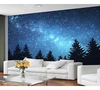GIVLWF Wallpaper Pine Forest Home Decor & Mural, Night Sky Bedroom Wallpaper, Silhouette Tree Wall Paper for Living Room, Milky Way Large Wall Mural - Not Self-Adhesive