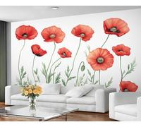 GIVLWF Wallpaper - Poppy Home Decor & Mural, Simple Floral Bedroom Wallpaper, Nordic Flowers Wall Paper for Living Room, Large Wall Mural (Not Self-Adhesive)
