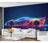 GIVLWF Wallpaper - Racing Car Home Decor & Mural, Self Adhesive Wallpaper for Living Room, 3D Sports Car Wall Mural, Galaxy Neon Cars Bedroom Wall Paper, Peel and Stick