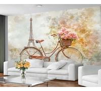 GIVLWF Wallpaper - Romantic Paris Home Decor & Mural, Bicycle Floral Bedroom Wallpaper, Vintage Eiffel Tower Wall Paper for Living Room, Large Wall Mural (Not Self-Adhesive)