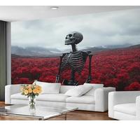 GIVLWF Wallpaper - Skull Home Decor & Mural, Roses & Skulls Bedroom Wallpaper, Gothic Romance Wall Paper for Living Room, Large Wall Mural - Not Self-Adhesive