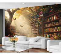 GIVLWF Wallpaper - Spring Mural & Home Decor, Rustic Forest Bedroom Wallpaper, Bookshelf Forest Wall Paper for Living Room, Not Self Adhesive - Large Wall Mural & Room Decor