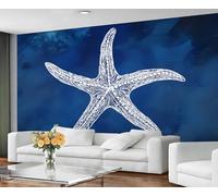 GIVLWF Wallpaper - Starfish Mural & Home Decor, Mediterranean Blue Bedroom Wallpaper, Abstract Marine Life Wall Paper for Living Room, Large Mural, Not Self Adhesive