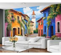 GIVLWF Wallpaper - Street Scene Home Decor & Mural, Self Adhesive Wallpaper for Living Room, Italian Landscape Wall Mural, Town Seaside Bedroom Wall Paper, Peel and Stick