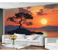 GIVLWF Wallpaper - Sunset Landscape Home Decor & Mural, Island Trees Bedroom Wallpaper, Lake Landscape Wall Paper for Living Room, Large Wall Mural (Not Self-Adhesive)