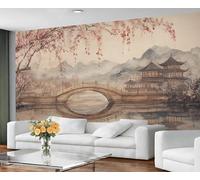 GIVLWF Wallpaper - Traditional Landscape Home Decor & Mural, Self Adhesive Wallpaper for Living Room, Retro Japanese Style Wall Mural, Asian Landscape Bedroom Wall Paper, Peel and Stick