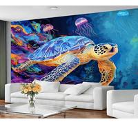 GIVLWF Wallpaper - Turtle Home Decor & Large Mural, Marine Creatures Wallpaper for Living Room, Bedroom Wall Paper, Wall Mural - Not Self Adhesive, Watercolor Gradient