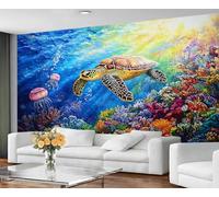 GIVLWF Wallpaper Turtle Home Decor & Wall Mural, Fantasy Ocean Bedroom Wallpaper, Marine Life Wall Paper for Living Room, Large Mural - Not Self-Adhesive