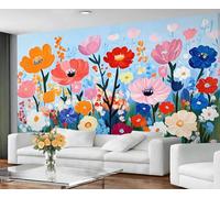 GIVLWF Wallpaper - Watercolor Floral Home Decor & Mural, Boho Flowers Bedroom Wallpaper, Painted Flowers Wall Paper for Living Room, Large Wall Mural (Not Self-Adhesive)