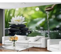 GIVLWF Wallpaper Zen Home Decor & Wall Mural, White Flowers Bedroom Wallpaper, Black Stone Wall Paper for Living Room, Large Mural - Not Self-Adhesive