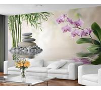 GIVLWF Wallpaper - Zen Mural & Home Decor, Flowers & Stones Bedroom Wallpaper, Oriental Wall Paper for Living Room, Not Self Adhesive - Large Wall Mural & Room Decor