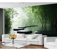 GIVLWF Zen Stone Wallpaper, Bamboo Theme Bedroom Wallpaper, Meditation Spa Wall Paper for Living Room, Not Self Adhesive Japanese Wall Mural, Natural Landscape Large Mural & Room Decor