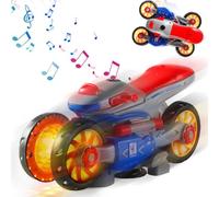 GIVOKE 360 Degree Rotating Stunt Electric Motorcycle Transform Toy Deformation Motorcycle Toys with LED Light & Music for Kids (Battery Not Included)
