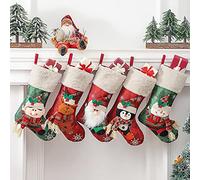 GIVOKE 5 Pack Large Christmas Stocking Fireplace Decoration, Personalised Sock Gift Bag Candy Pouch Bag, Themed Santa, Snowman, Reindeer, Penguin, Elf