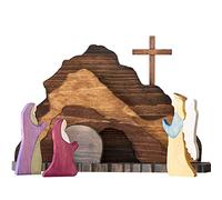 GIVOKE Easter Resurrection Scene Set, Easter Scene Wooden Decor, Easter Cross Risen Christ Figurine Decor, Spring Christian Home Figurine Ornament Easter Table Ornament Crafts
