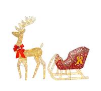 GIVOKE Outdoor Reindeer and Sleigh Light Up Christmas Decoration, 4Ft Santa's Sleigh with LED Lights, UK Plug