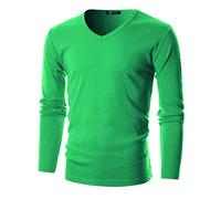 GIVON Men’s Slim Fit V-Neck Long Sleeve T-Shirt - 100% Cotton Ribbed Knit - Midweight Base Layer or Standalone Top, Dcp053-green, S