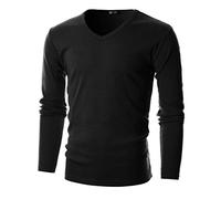 GIVON Men’s Slim Fit V-Neck Long Sleeve T-Shirt - 100% Cotton Ribbed Knit - Midweight Base Layer or Standalone Top, Dcp053-black, 3XL