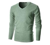 GIVON Men’s Slim Fit V-Neck Long Sleeve T-Shirt - 100% Cotton Ribbed Knit - Midweight Base Layer or Standalone Top, Dcp053-jadegreen, Large