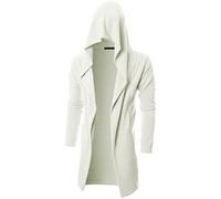 GIVON Men's Long Hooded Shawl Cardigan Open Front Gothic Cloak with Drape Design Shawl Collar, No Pocket (Dcc055)-ivory, Medium