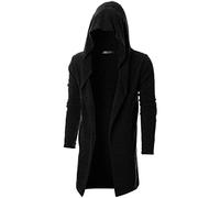 GIVON Men's Long Hooded Shawl Cardigan Open Front Gothic Cloak with Drape Design Shawl Collar, No Pocket (Dcc055)-black, XXL