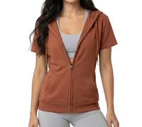 GIVON Womens Slim Fit Zip Up Hoodie Short Sleeve Thin Jacket Full Zip Sweatshirt with Plus Size, Dcf256-fired Brick, XL