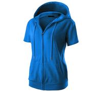 GIVON Womens Slim Fit Zip Up Hoodie Short Sleeve Thin Jacket Full Zip Sweatshirt with Plus Size, Dcf256-yale Blue, Medium