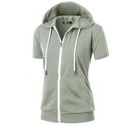 GIVON Womens Slim Fit Zip Up Hoodie Short Sleeve Thin Jacket Full Zip Sweatshirt with Plus Size, Dcf207-grey Green, XXXL