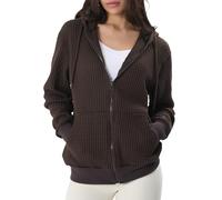GIVON Women's Waffle Knit Zip Up Hoodie Sweater Comfort Lightweight Hooded Sweatshirt Jacket, Dark Brown, Medium