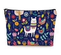 Givotin Small Makeup Bag for Purse Cute Canvas Waterproof Cosmetic Bags for Women Zipper Travel Toiletry Pouch, Alpaca Makeup Bags-Navy, Size: 10"W x 7"H. Hold All Your Necessities, Alpaca Cosmetic