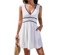 GIVTULIP Summer Dresses for Women Casual Sleeveless V-Neck A-Line Short Sundress Wrap Waist Skirt Elegant Plus Size Beach Mini Cover Up Boho Flowy Dress Midi Swing Dress Elastic Waist Loose S-XXL