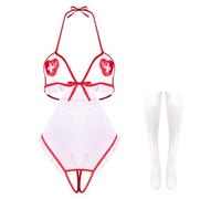 GIVTULIP Women Sexy Nurse Outfits Cosplay Costume Lingerie Set Three Point Bikini Babydoll Naughty Nurse Outfit Uniform Fancy Dress Sleepwear Doctor Strap Nightwear with Stockings for Halloween