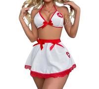 GIVTULIP Women Sexy Nurse Outfits Cosplay Costume Lingerie Set Three Point Bikini Babydoll Naughty Nurse Outfit Uniform Fancy Dress Sleepwear Doctor Strap Nightwear with Stockings for Halloween