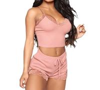 GIVTULIP Women's Pyjamas Sets Soft Lingerie Sleepwear 2 Piece Cami Tank Top with Pj Shorts Sexy Nightwear V Neck Sleeveless Sleep & Lounge Short Elastic Camisoles Shorts Sweetness Ladies Loungewear