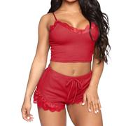 GIVTULIP Women's Pyjamas Sets Soft Lingerie Sleepwear 2 Piece Cami Tank Top with Pj Shorts Sexy Nightwear V Neck Sleeveless Sleep & Lounge Short Elastic Camisoles Shorts Sweetness Ladies Loungewear