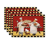 Giwawa Fat Chef Placemats Italian Pizza Bistro Anti-Fatigue Red Wine Linen Table Mat Set of 4 Cooking Food Heat Stain Resistant Place Mats for Dining Kitchen Party Holiday Decoration