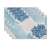 Giwawa Ocean Coral Placemats Set of 4 Summer Blue White Coral Reef Linen Table Place Mat Nautical Sea Marine Seaweed Heat-Resistant Place Mats for Dining Kitchen 12"x18"