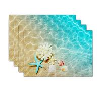 Giwawa Ocean Starfish Placemats Set of 4, Nautical Seashell Coral Coastal Linen Table Place Mats for Kitchen Dining Summer Aquatic Life Decoration, Non-Slip Heat-Resistant Washable, 12" x 18"