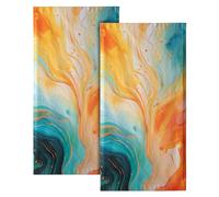 Giwawa Orange Teal Marble Hand Towels - Marble Hand Bath Towel Set of 2 Abstract Modern Luxury Texture Bathroom Towel Guest Towels Kitchen Dish Towel Holiday Decor