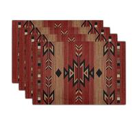 Giwawa Southwestern Placemats Set of 4 Rusty Red Tribal Geometric Decorative Table Mat Antique Native American Heat Resistant Washable Place Mats 12x18Inch for Dining Kitchen Farmhouse Decor
