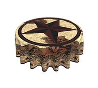 Giwawa Western Texas Star Tablecloth Round- Rustic Stars on Vintage Brown Wood Board Print- 60" Cabin Country Style Heat Resistant Table Cloth Cover for Kitchen Dining Indoor Outdoor Decor