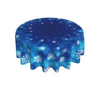 Giwawa Winter Snowflakes Round Tablecloth, Christmas Blue White Snow Table Cloth 60 Inch for Kitchen Dining Decor, Xmas Polyester Fabric Non-Slip Table Cover for Holiday New Year