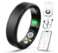 Giwbeiv Smart Ring for Women Men - Health Fitness Tracker Ring with Heart Rate/Sleep Tracker/Blood Oxygen/HRV/Stress/Calorie/Steps, Waterproof Health Ring for iOS & Android, No APP Fees(Black,9#)