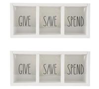 GIWFBQTR 2X Wooden Give Save Spend Money Saving Box for Kids, Countertop Kid Piggy Bank for Daily Cash, White