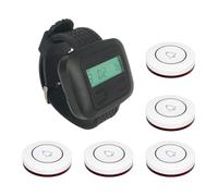GIWFBQTR Wireless Restaurant Calling System 5Table Call Button Transmitters 1Watch Pager, Restaurant Waiter Service Bell Buzzer A