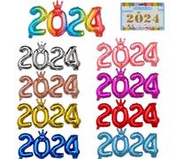 Giwnhvx 16 Inch 2024 Number Foil Balloons Colorful Aluminum Foil Balloon for Festival Christmas Party Home Decor New Year Easy Install (9Pcs)
